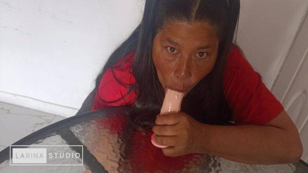 Sexy Mature Colombian Debuts Her New Dildo By Giving It A Wet Blowjob - hclips.com - Colombia on freevids.org