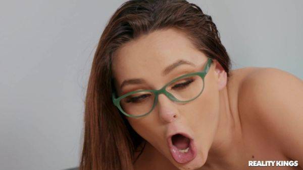 Doggystyle and UnderCOVER Blowjob by brunette nerd in eyeglasses Aften Opal - xhand.com - Usa on freevids.org