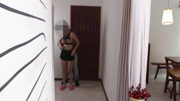 Wife Welcomes The Neighbor To The House While The Cuckold Is In The Bathroom - hclips.com - Brazil on freevids.org