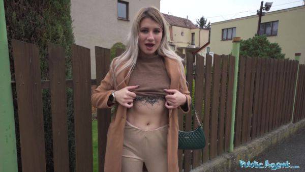 Blonde Marsianna Amoon flashes her small tits in public and takes money for the best bareback sex - anysex.com on freevids.org