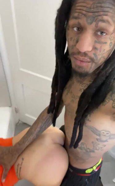 A black beauty stands in a doggy style right in the bathroom for the sake of a big black dick. - anysex.com on freevids.org