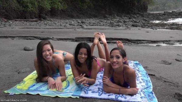 Young wet 18yo brunette Latina babes enjoys threesome orgy outdoors on the beach - xtits.com on freevids.org