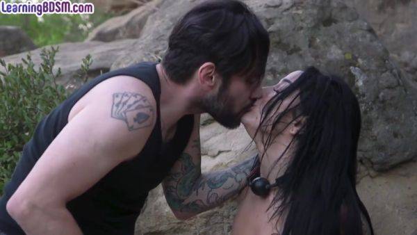 Submissive BDSM tattooed babe throat fucked outdoor - hotmovs.com on freevids.org