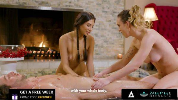 NURU MASSAGE - Two Hot Lesbian Jade Nile And Gianna Dior Had Their First Threesome With A Lucky Man - hotmovs.com on freevids.org