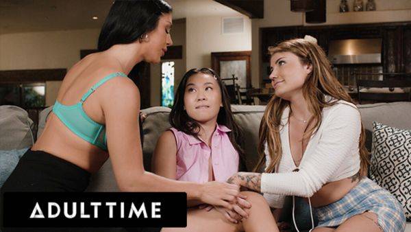 ADULT TIME - Ex GF's Adria Rae & Kimmy Kimm EAT PUSSY & 3WAY SCISSOR Matchmaker Queenie Sateen! - txxx.com on freevids.org