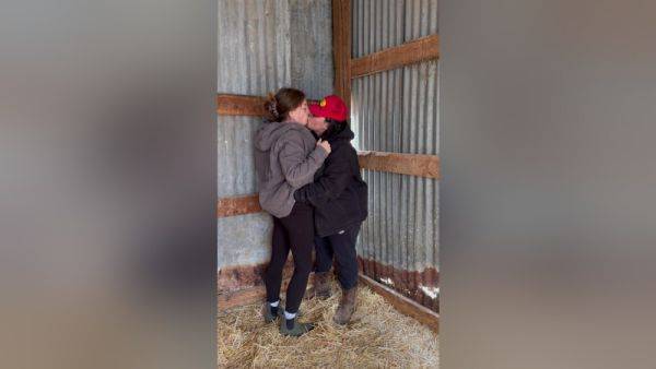 Sexy Lesbian Farmers Kiss And Touch Each Other In The Barn - videomanysex.com on freevids.org