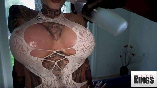 Inked Blonde with Huge Breasts Gets Oiled Up and Fucked - xxxfiles.com on freevids.org