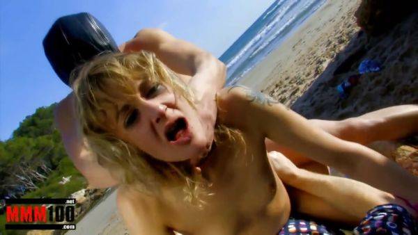 Threesome At The Beach With Blonde French Slut - hotmovs.com - France - Spain on freevids.org