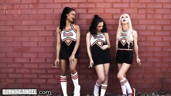 Devilish Cheerleaders Kenzie Reeves & Kira Noir Offer Pussy to Photographer in Halloween Threesome - veryfreeporn.com on freevids.org