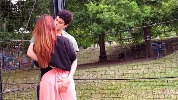 Redhead Teen Lenarica Fucks Big Cock Kyle in University Courtyard - porntry.com on freevids.org