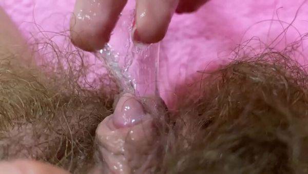 Cutieblonde's Hairy Pussy Squirts in Extreme Close-Up with Big Clit Orgasm - porntry.com on freevids.org