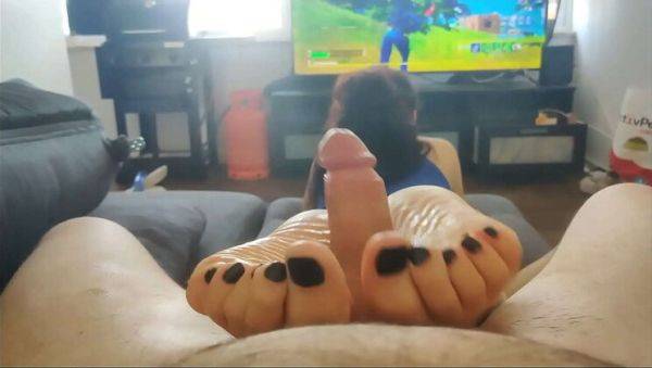 Step Sister Oiled Footjob with Black Toes While Playing Fortnite - Squirting Miss & Hard Rock - porntry.com on freevids.org