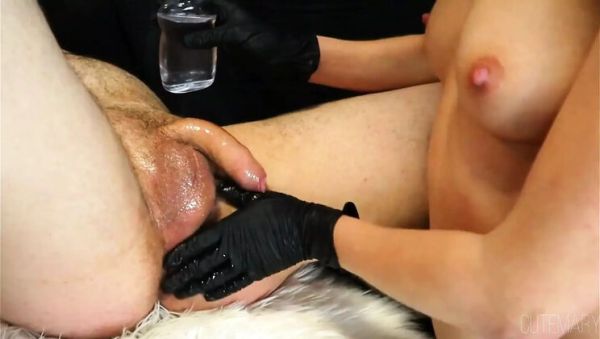 Amateur Petite Ebony MILF Sloppy Handjob with Black Gloves and Prostate Massage - veryfreeporn.com on freevids.org