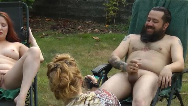 Big Tits Outdoor Game Bet: Blonde and Redhead Threesome Strip Masturbation - porntry.com - Britain on freevids.org