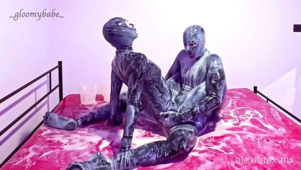 Sticky Latex Sex with Gloomy Babe - Messy Blowjob, Fingering & Cum in Mouth - porntry.com - Mexico on freevids.org