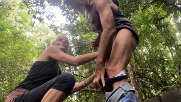Lost in the Woods: Hot Blonde MILF Sucks Cock and Swallows Cum in Outdoor Public Sex - veryfreeporn.com - Spain on freevids.org