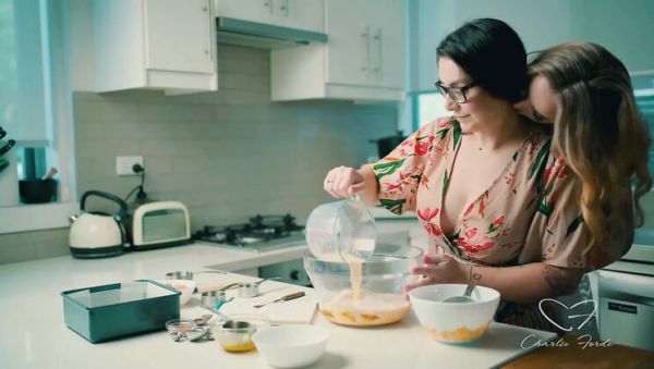 Blonde Charlie Forde and Brunette Chasey Devil Lesbian Cake Baking Sex with Big Natural Tits and Glasses - veryfreeporn.com on freevids.org