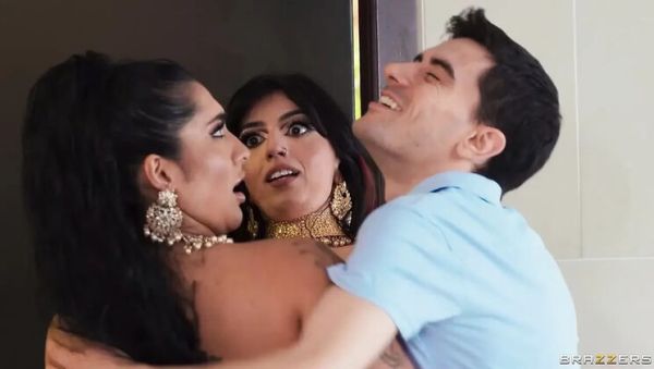 Yasmina Khan & Aaliyah Yasin Threesome Blowjob with Big Tits Brunettes Together - veryfreeporn.com - Britain on freevids.org