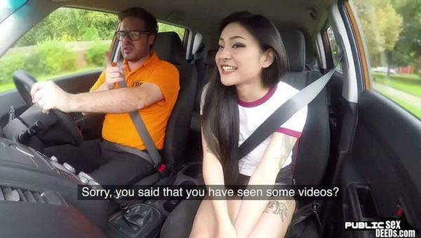 Asian hottie Rae Lil Black gets naughty with her driving instructor in public car sex - xxxfiles.com on freevids.org
