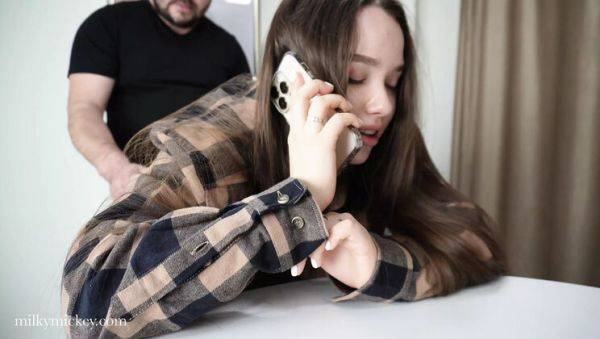 Step Sister Arina Love Fucked Hard While Talking on Phone - Rough Missionary & Cowgirl Action - porntry.com - Russia on freevids.org