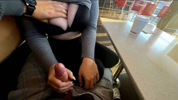 Horny MILF Gives Risky Blowjob in Fast Food Restaurant - Public Sex & Big Tits - veryfreeporn.com - Germany on freevids.org