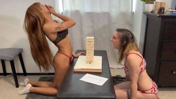 Lesbian Strip Game: Angel and Dizzy Play Tall Tumble Tower for Sex Toy Fun - veryfreeporn.com on freevids.org