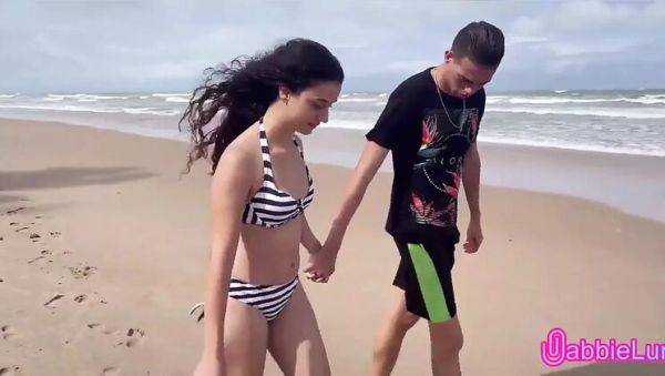 Skinny Teen Brunette Gives Tight Pussy on Beach - Cowgirl & Doggy Style - porntry.com on freevids.org