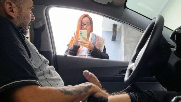 Risky Public Jerk Off to College Teens - Redhead Amateur Blowjob in Car 4K - veryfreeporn.com - Brazil on freevids.org