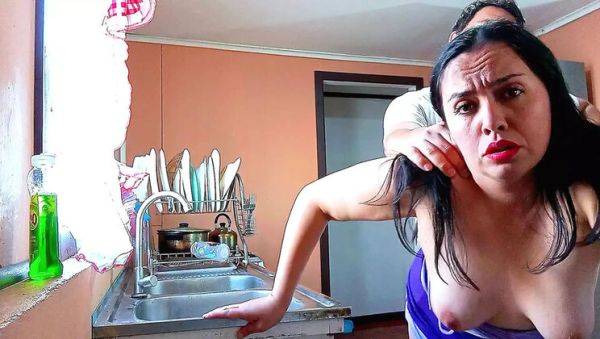 BBW Kelly Mom Fucks Step Son in Kitchen - Topless & Moaning Loudly - porntry.com - Usa on freevids.org