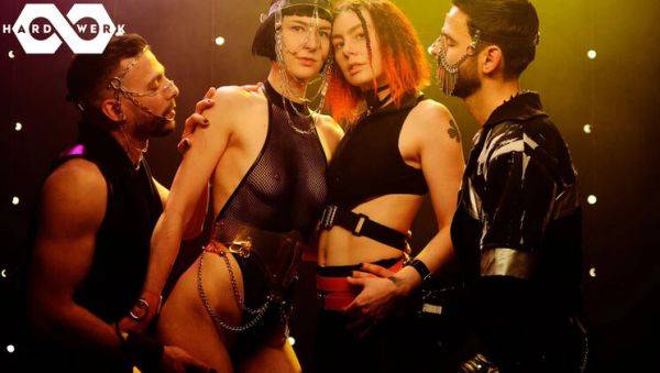 Hot Foursome in Berlin Club - Brunette & Redhead Give Blowjob & Hardcore Sex - porntry.com on freevids.org