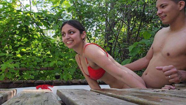 Wild Forest Fuck with Petite Teen and Big Cock Lover - Rough Doggystyle & Creampie - porntry.com - Argentina on freevids.org