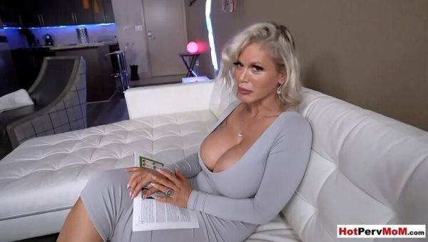 Busty blonde MILF stepmom gives handjob to stepson - porntry.com on freevids.org