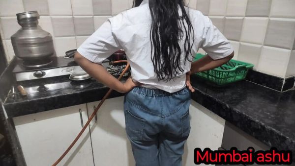 Desi college girl fucks boyfriend in kitchen with blowjob and creampie - Mumbai Ashu homemade sex - xxxfiles.com - India on freevids.org
