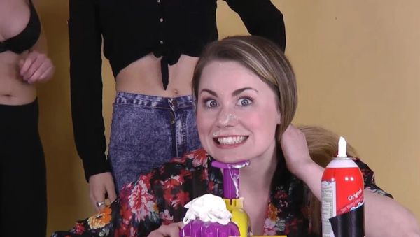 Helena Price & Olive Glass Lesbian Strip Game - Busty Babes Take Turns with Chocolate Cream Facial - xxxfiles.com - Britain on freevids.org