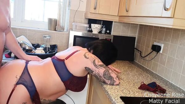 Washing Up Gets Dirty: Cheyenne Rose Blowjob and Fingering in Kitchen - veryfreeporn.com - Britain on freevids.org