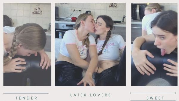 Blonde & Brunette Lesbian Scissoring in Tight Latex Leggings - Big Boobs Fetish Sex - veryfreeporn.com - Britain on freevids.org