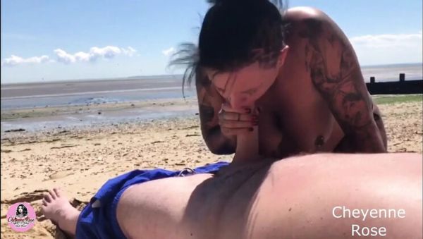 Cheyenne Rose Blowjob on Beach - Big Natural Tits British MILF Sucks Cock for Cumshot Facial - porntry.com - Britain on freevids.org