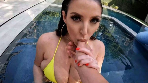 Angela White Poolside Blowjob & Fucking - Big Natural Tits, Tight Holes, Deep Throat - veryfreeporn.com - Britain on freevids.org