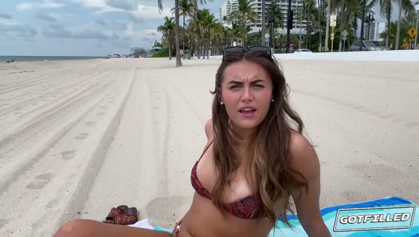 Selina Bentz Gets Filled on the Beach - Brunette with Tan Lines Takes Big White Cock Doggystyle & Cowgirl for a Creampie - veryfreeporn.com on freevids.org