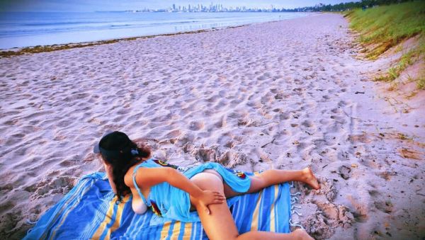 Hairy MILF Gets Fingered by Stranger on Public Beach - Big Natural Tits & Perfect Ass - veryfreeporn.com - Britain on freevids.org