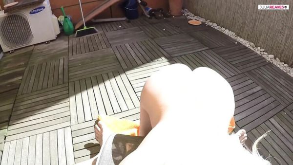 Horny Blonde Amateur Jasmine Rouge Gets Facial on Balcony - Homemade Outdoor Sex with Titus Steel - porntry.com - Britain on freevids.org