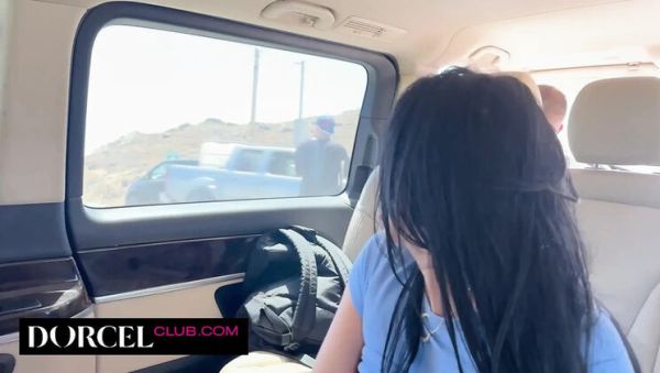 Brunette Big Tits Cowgirl Riding in Car Threesome - Double Blowjob MFM Road Trip Sex - porntry.com - Britain on freevids.org