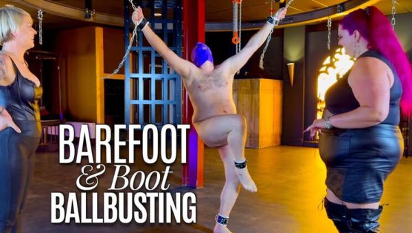 MistressBaton Punishes Naked Slave With Barefoot & Boot Ballbusting Kicks - veryfreeporn.com - Britain on freevids.org