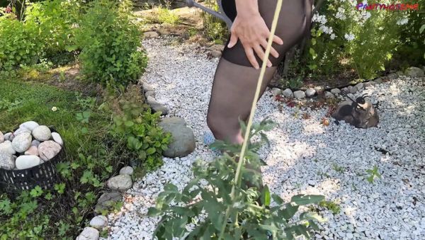 Mature Wife in Sheer Pantyhose Gets Fucked Hard in the Garden by Her Horny Old Man - veryfreeporn.com - Britain on freevids.org