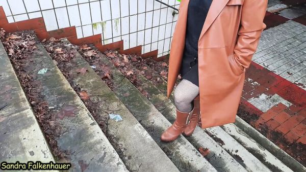 Sandra Falkenhauer takes a short outdoor walk in boots and fishnet stockings - porntry.com - Russia - France on freevids.org