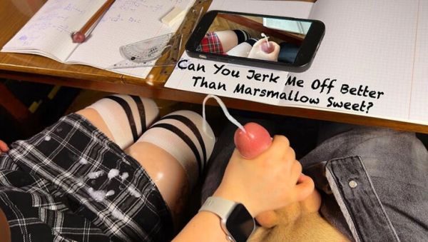 Marshmallow Sweet Japanese Schoolgirl Handjob Under Table Better Than Jerking Off - xxxfiles.com - Britain - Japan on freevids.org