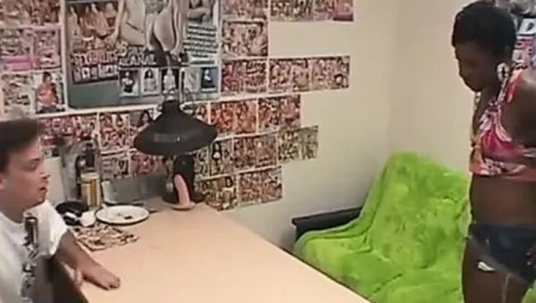 Slutty black skinny girl gets her pussy licked by dude in office - porntry.com - Britain on freevids.org
